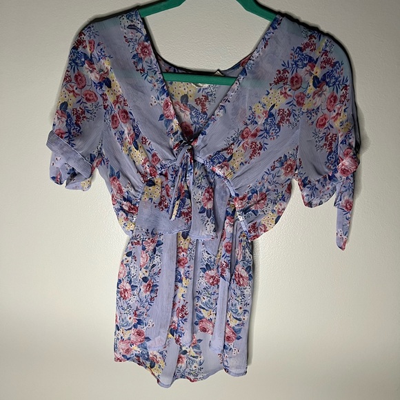 Tops - see-through floral top, size S, color blue